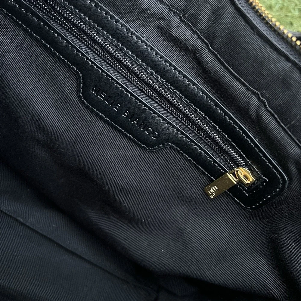 Melie Bianco Straw + Vegan Leather Tote Bag, Black Trim, NWT